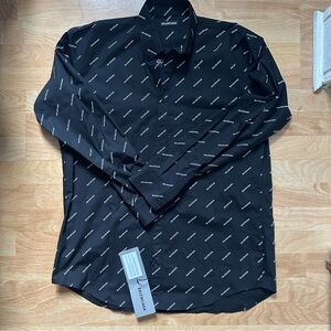 BALENCIAGA Logomania Allover Poplin Black Dress Shirt - NEW - Mens Size 38